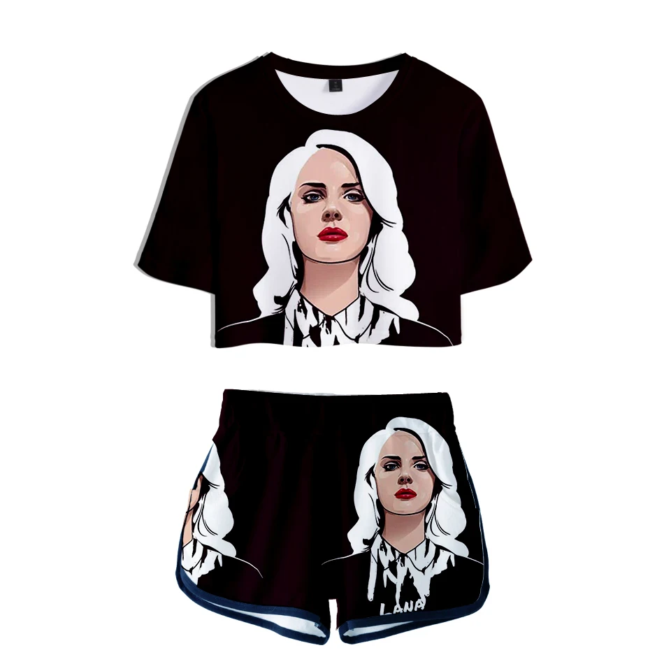 3D Lana Del Rey костюм для отдыха Мягкая футболка с круглым вырезом и укороченные брюки