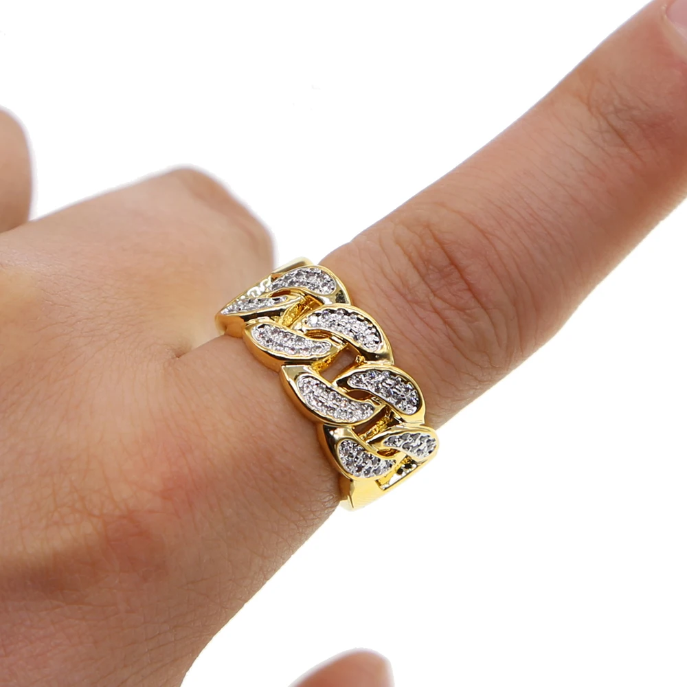 New Mans Trendy 2022 Rings Gold Color Top Quality Bling Ice Out AAA CZ Hip Hop Punk Ring In Promotions Cuban Link Chain | Украшения и