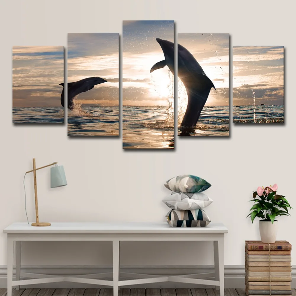 5 шт. большой современный красивый игривый Дельфин на холсте картины с