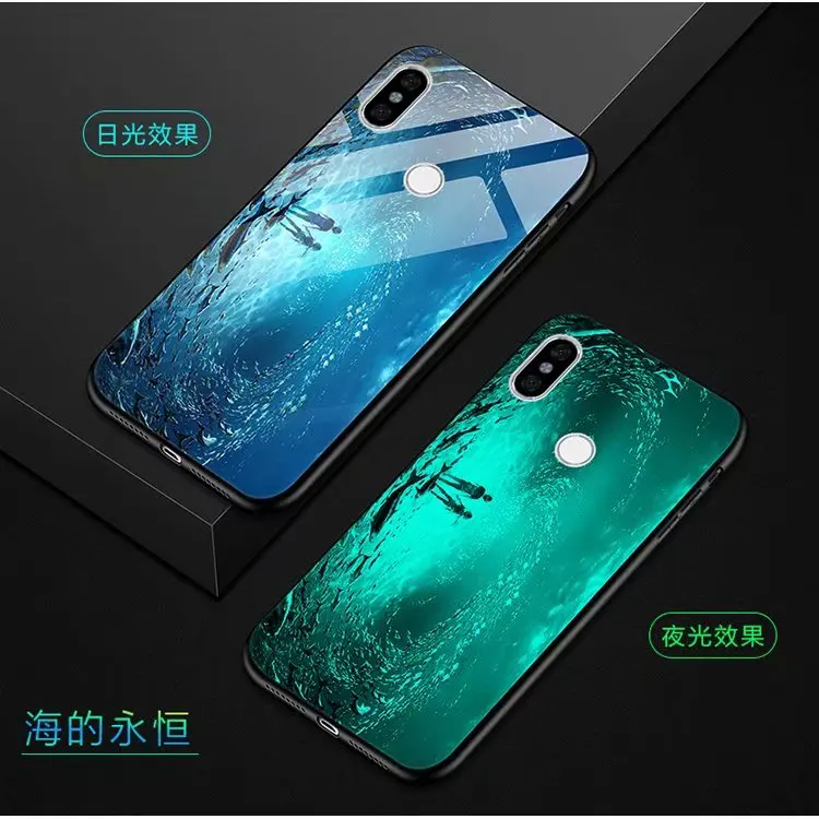Для Xiaomi Mi 8 A2 Lite чехол Роскошный светящийся жесткий защитный с закаленным стеклом