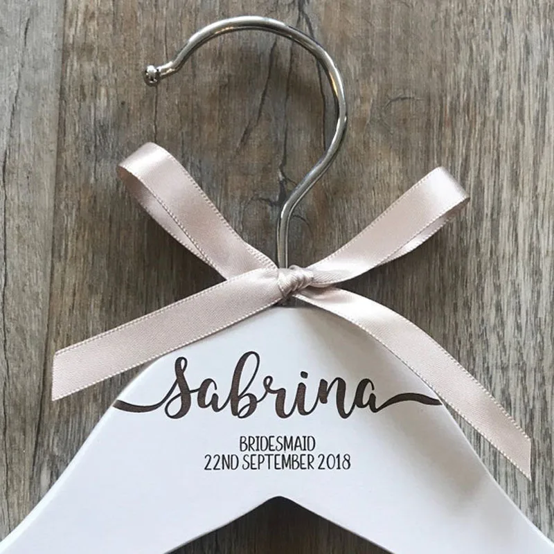 

Personalised engraved dress coat hangers for wedding party bride maid of honour bridesmaid name and role keepsake photo prop