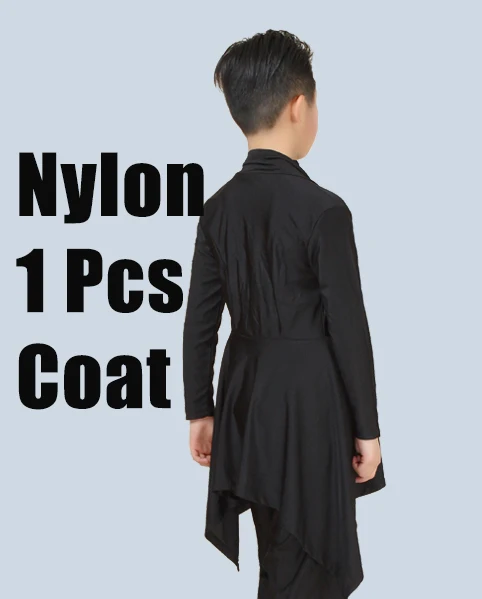 Boys Black Nylon Топ для латинских танцев; Детский кардиган с длинными рукавами; пальто для девочек и мальчиков; Одежда для танцев «Румба ча-ча»; детская одежда для выступлений; DN3226 - Цвет: Boys Black Nylon
