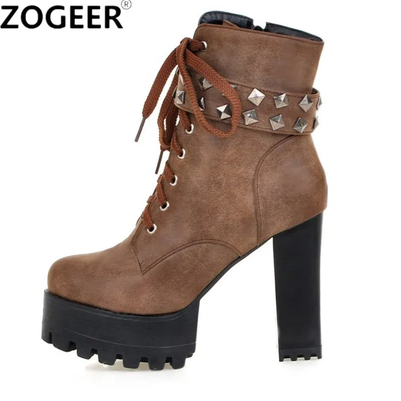 Ботильоны женские на платформе и каблуке мотоциклетные ботинки в стиле панк