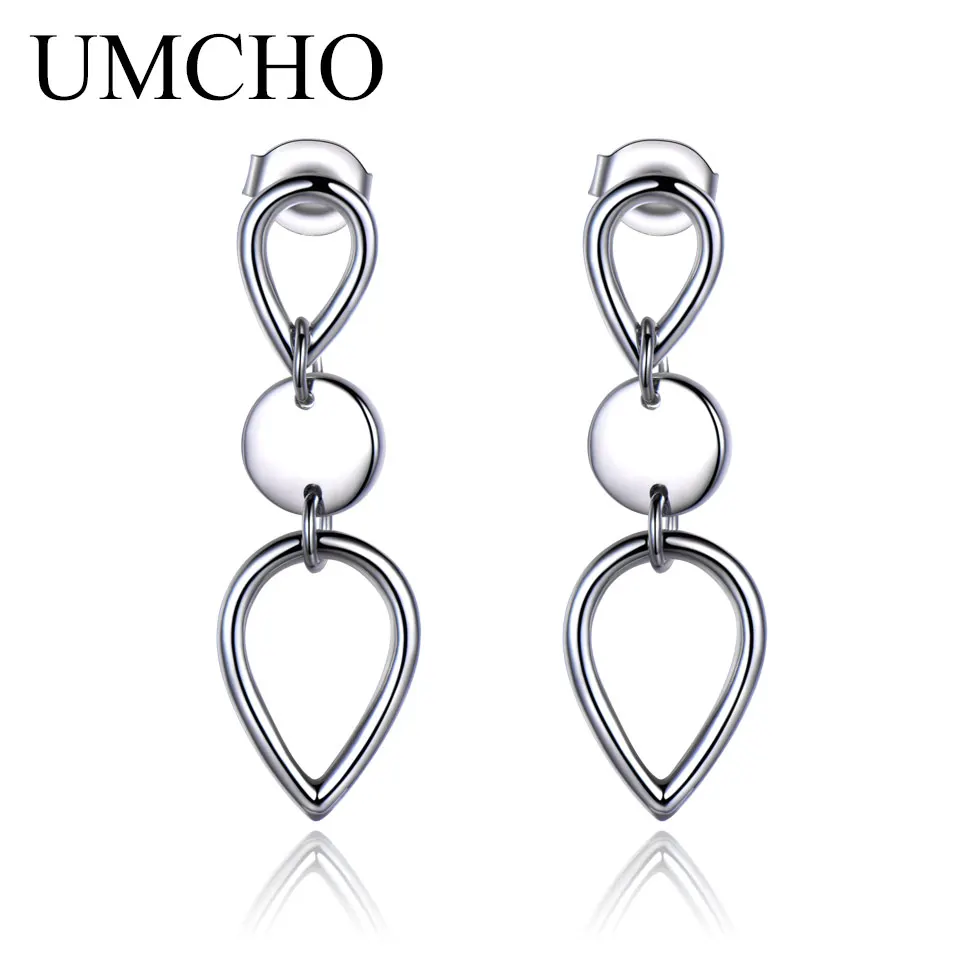 Серебристый UMCHO, настоящее 925 пробы, серебряные серьги для женщин, серебряные, в форме капли воды, длинные серьги, массивные серьги, подарок на свадьбу, день рождения - Цвет камня: Серебристый