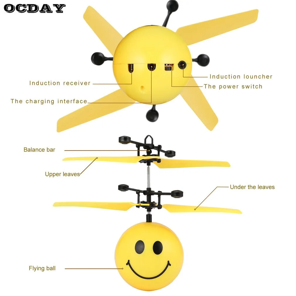 OCDAY Цветной СВЕТОДИОДНЫЙ мигающий инфракрасный индукционный вертолет летающий