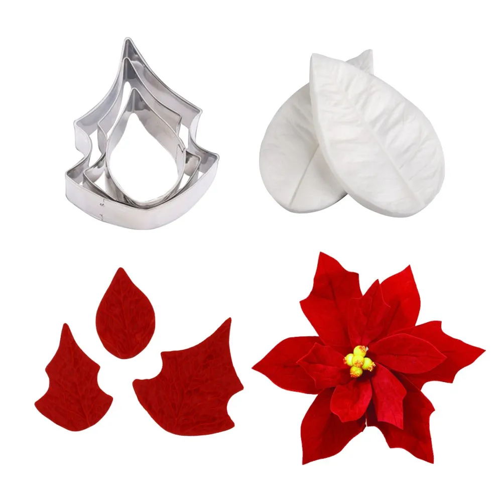 5 шт. Poinsettia Veiner Impression Flower Mold & Cutter Set силиконовая форма для украшения торта помадные