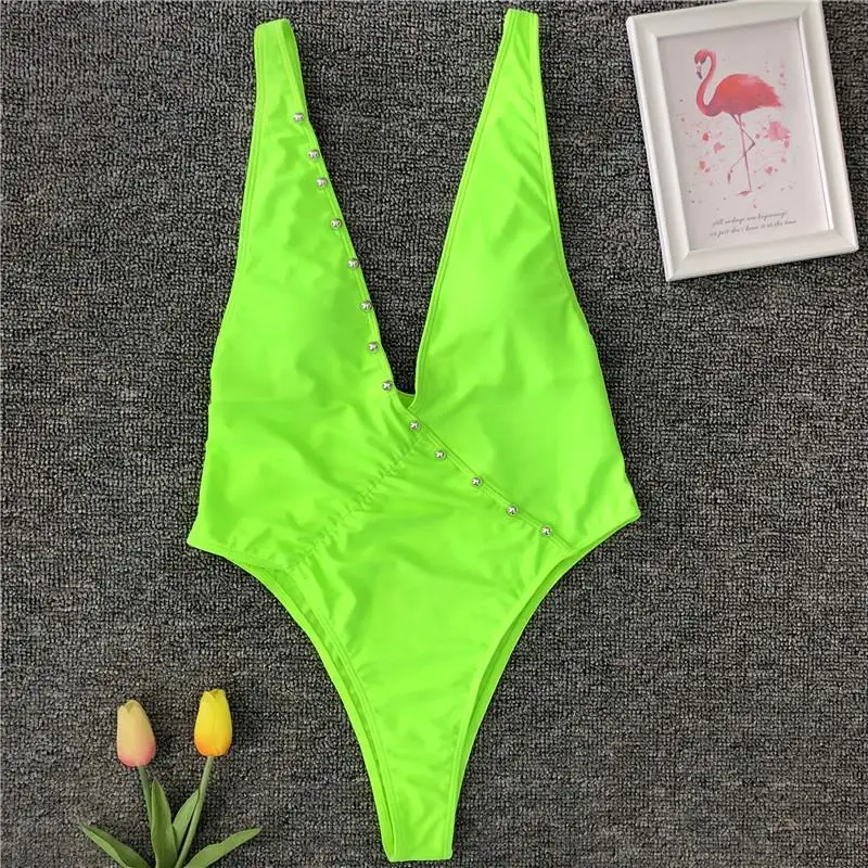Купальник женский с глубоким V-образным вырезом на спине, однотонный. 2019 Новый сексуальный бикини с высокой линией выреза, с подкладкой, с утягивающим эффектом, в одном куске, для купания.