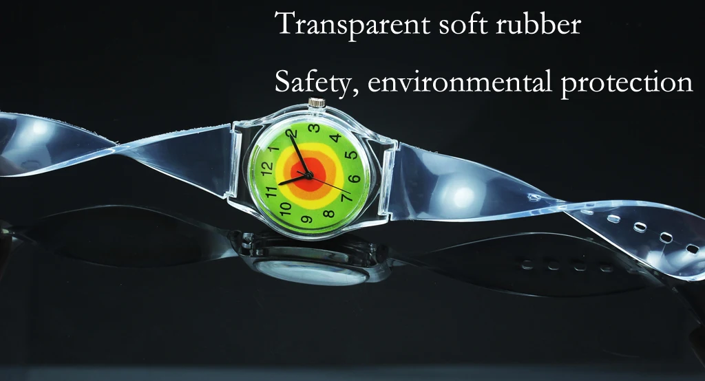 Радужные полосатые часы с белыми облаками Разноцветные Детские прозрачные