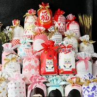 50pcs cute bow tie cake bags stripe cookie gift plastic bags candy biscuits snack baking package wedding event party supplies