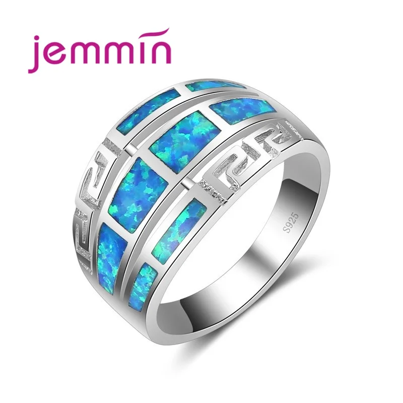 

New Finding Geometic Hollow Sparking Wide Ring 925 Sterling Silver With Unique Opal Crystal Stone Party Gift For Women