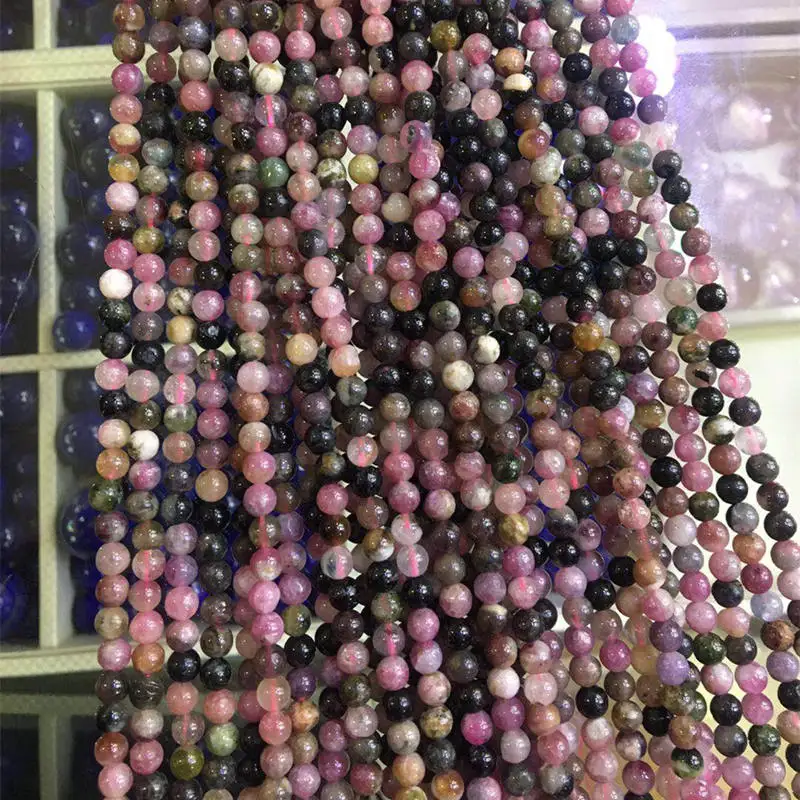 Multicolor 5mm natural tourmaline stone jaspers round loose beads fit diy bracelet necklace top quality findings 15inch B3445 | Украшения и