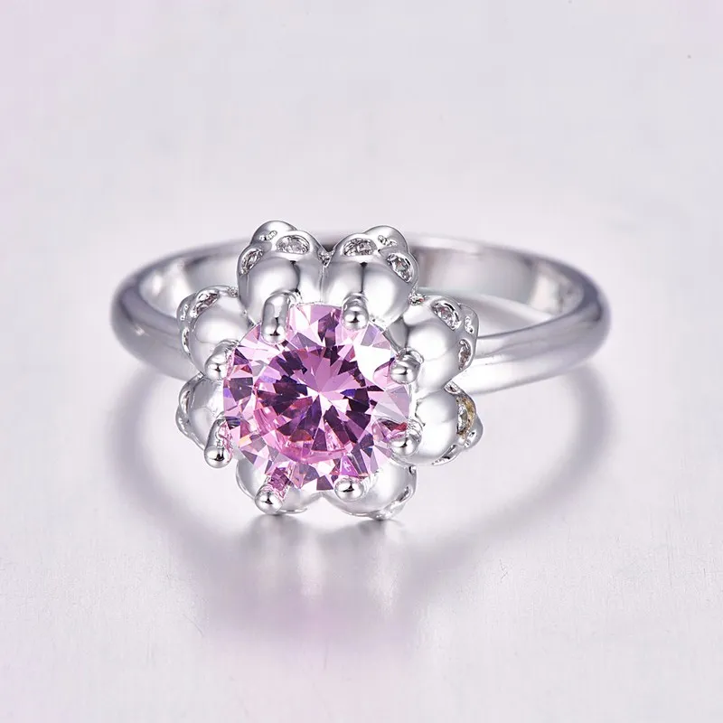 MOONROCY CZ кольца серебряного цвета богемный кристалл красный розовый цветок кольцо