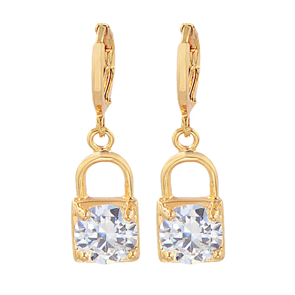 Модные женские серьги золотого цвета с фианитом|Серьги-подвески| |