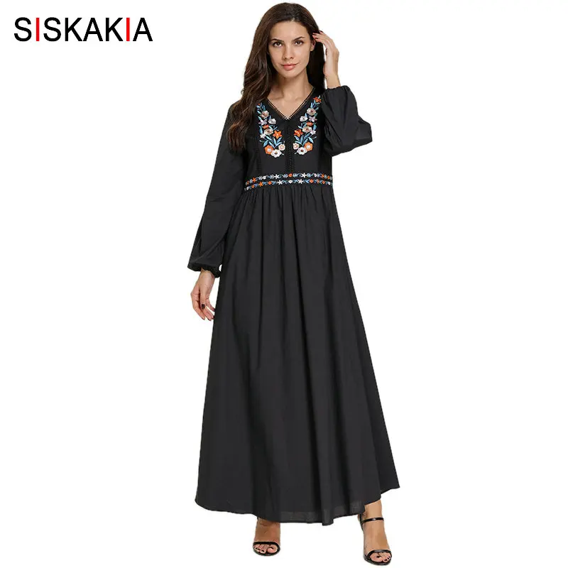 Женское Макси-Платье с цветочной вышивкой Siskakia длинное платье в национальном
