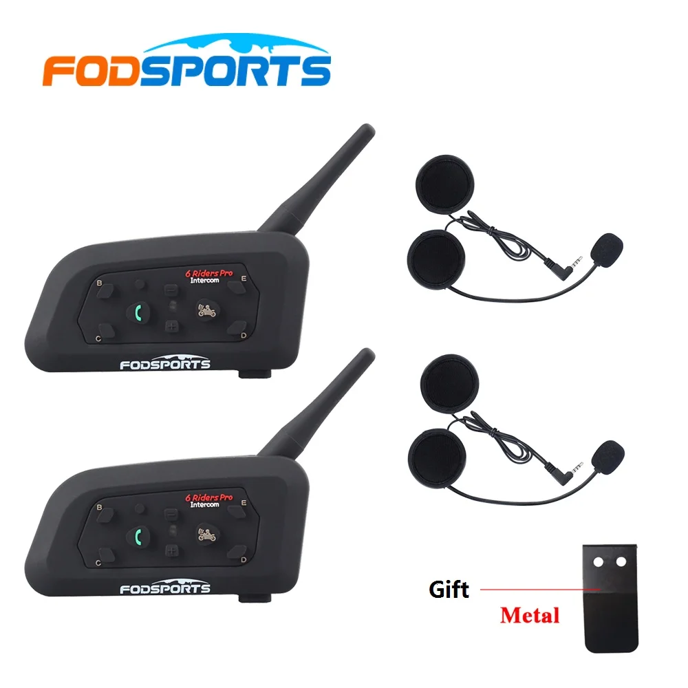 Bluetooth гарнитура Fodsports V6 Pro мотоциклетная водонепроницаемая 1200 м 2 шт.|intercom 6 riders|moto