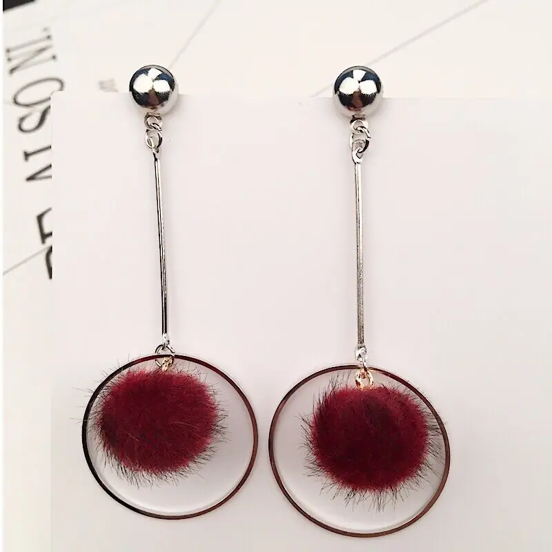 1Pair Fashion simple hair pompom ball earrings geometric tassel wild multi-color Christmas women jewelry | Украшения и аксессуары