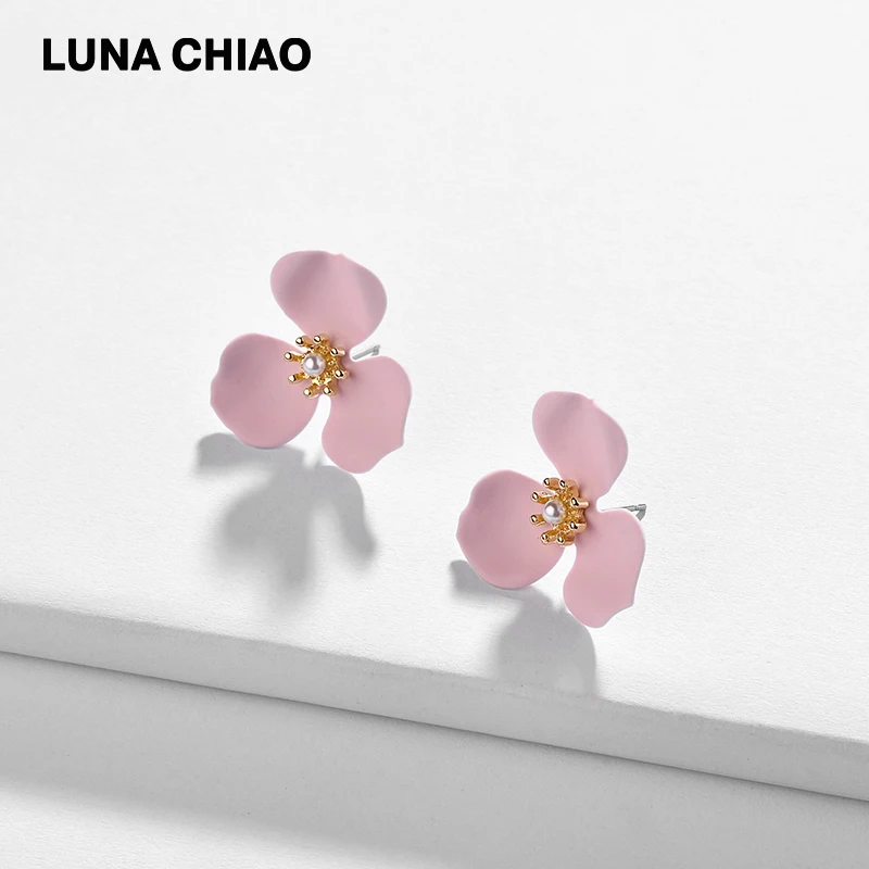 Женские матовые серьги-гвоздики LUNA CHIAO с цветными лепестками цветов 5 резиновым