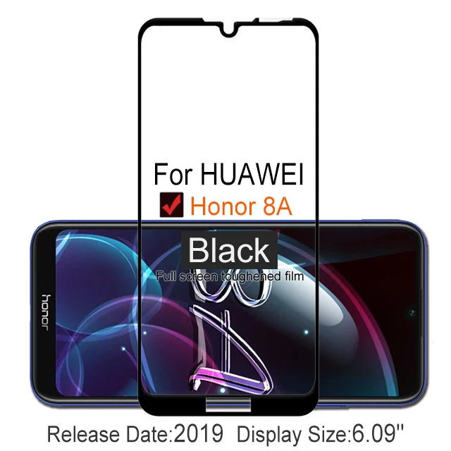 Honor 8A Black 2 шт защита экрана из закаленного стекла полное покрытие для huawei Honor 8A 9H Защита от царапин защитная Пленка чехол для стекла Honor8A - Цвет: Honor 8A Black