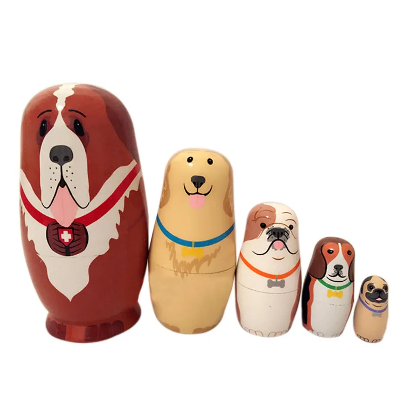 

5pcs Lovely Baby Toy Cute Animal Doll Cute Bear Matryoshka Doll Interactive Dolls Wooden Toys Russian Nesting Dolls S H
