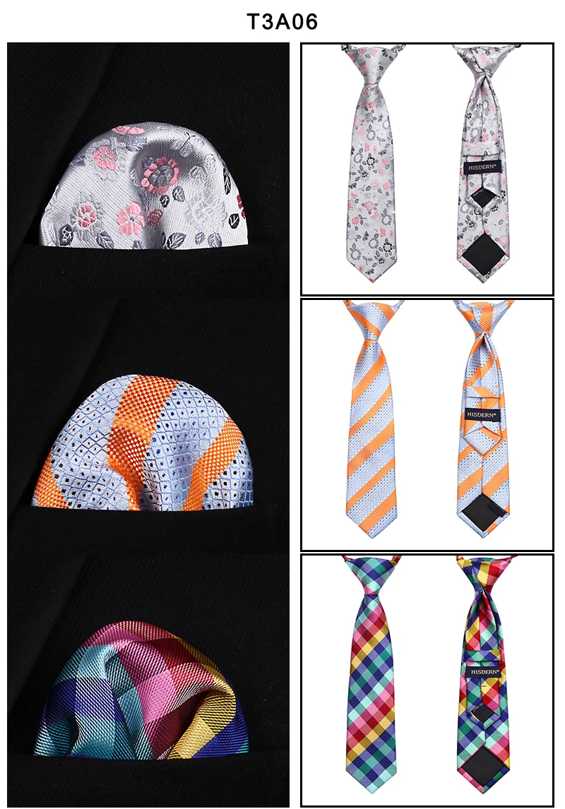 Lot 3 Set 27cm Child Pre-tied Necktie for Boys Woven Handkerchief Kids Tie School Parent-child Tie Pocket Square