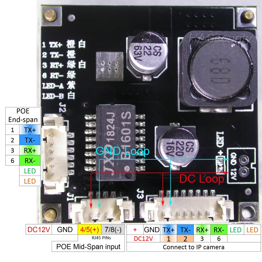 POE сплиттер питания через Ethernet Регулятор модуль платы вход DC48V/выход DC12V 1A конец-Span