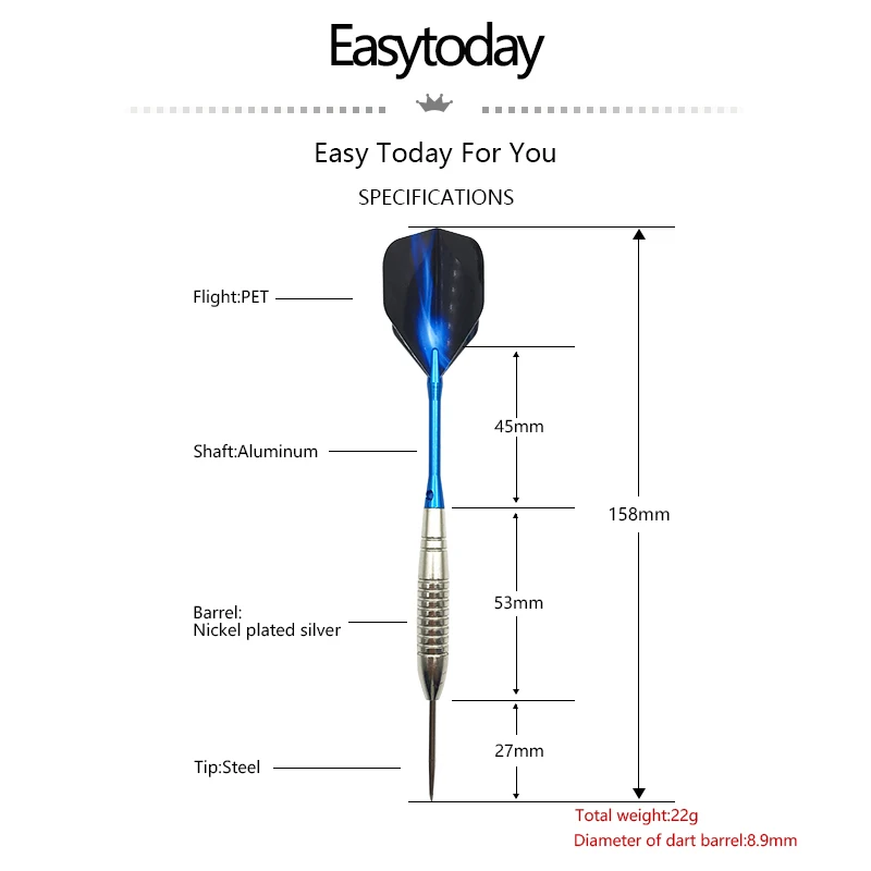 Easytoday 3 шт./компл. стальной наконечник набор дротиков профессиональные