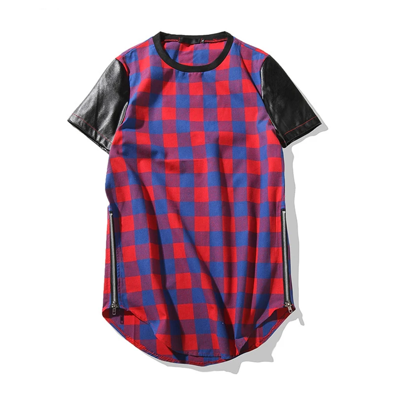 Мужская футболка из ПУ кожи с длинным подолом и молнией|Мужские футболки| |