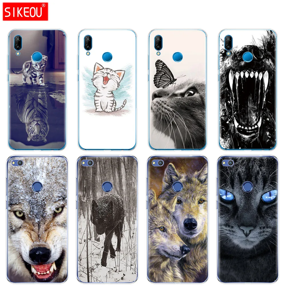 Силиконовый чехол для телефона Huawei P20 P7 P8 P9 P10 Lite Plus Pro 2017 p smart 2018 Кот Волк