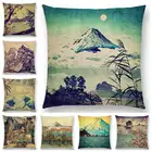 Чехол для подушки с изображением сакуры, с изображением пейзажа, всесезонный, природный пейзаж, горы Фудзи, чехол для диванной подушки