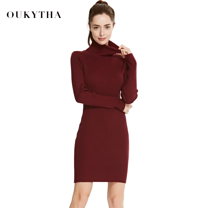 

Winter Women's Turtleneck Dress Think Warm Pullover Sweater Dress Slim Simple Lady Sweaters Pullovers Bottoming Dresses