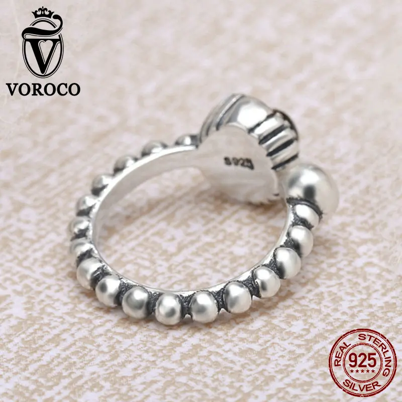VOROCO 100% Подлинная Стерлингового Серебра 925 Черный Агат Кольцо Регулируемый Палец