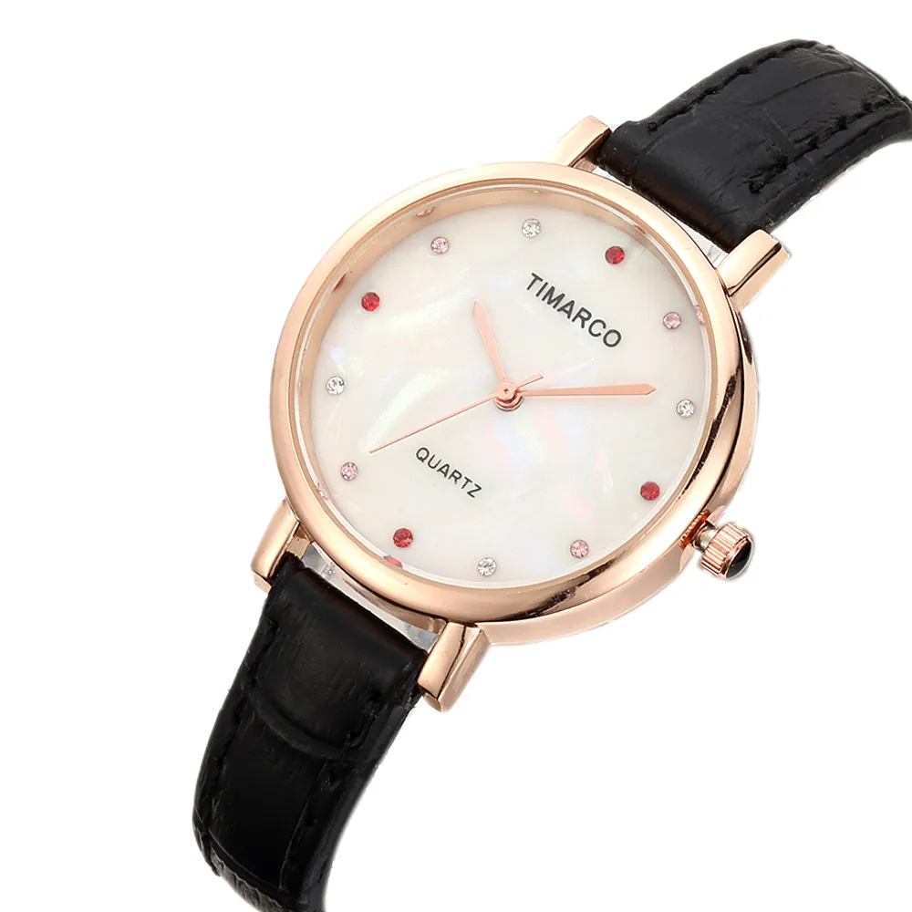 

Lady Elegant Quartz Clock 2020 New Stylish Rose Gold Dial Crystal Diamond Wristwatch Leather Watchband Casual Saats