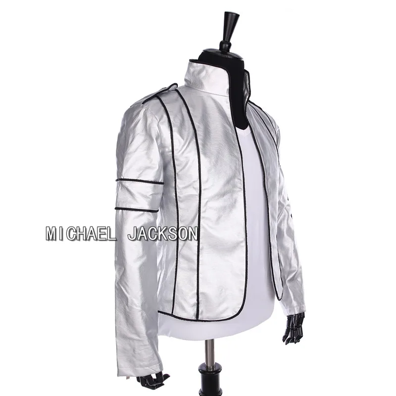 Фото Rare PUNK Rock Motorcycle Casual Classic MJ MICHAEL JACKSON Silver Leather Costume Heal The World Jacket For Fans Best Gift №2