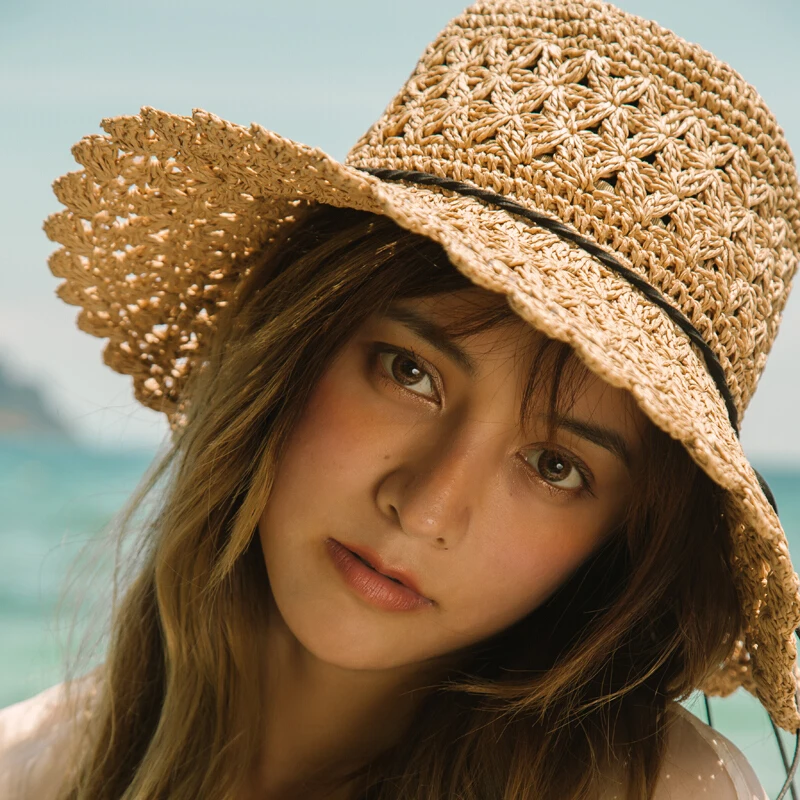 Hand-woven straw hat ladies summer travel sunscreen beach visor UV protection collapsible sun | Аксессуары для одежды