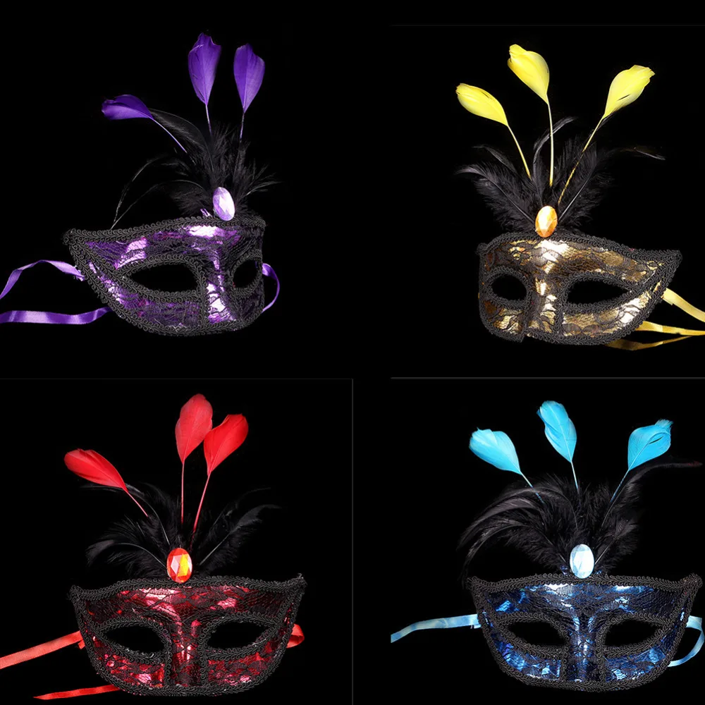 Маскарадная маска на Рождество Хэллоуин для женщин 4 вида цветов перо покрытие