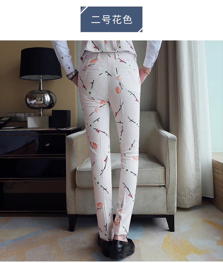 Мужской повседневный костюм, брюки для ночного клуба, жениха, свадебное платье, брюки для мужчин, s, цветочный принт, брюки, тонкие, китайский принт, платье, брюки