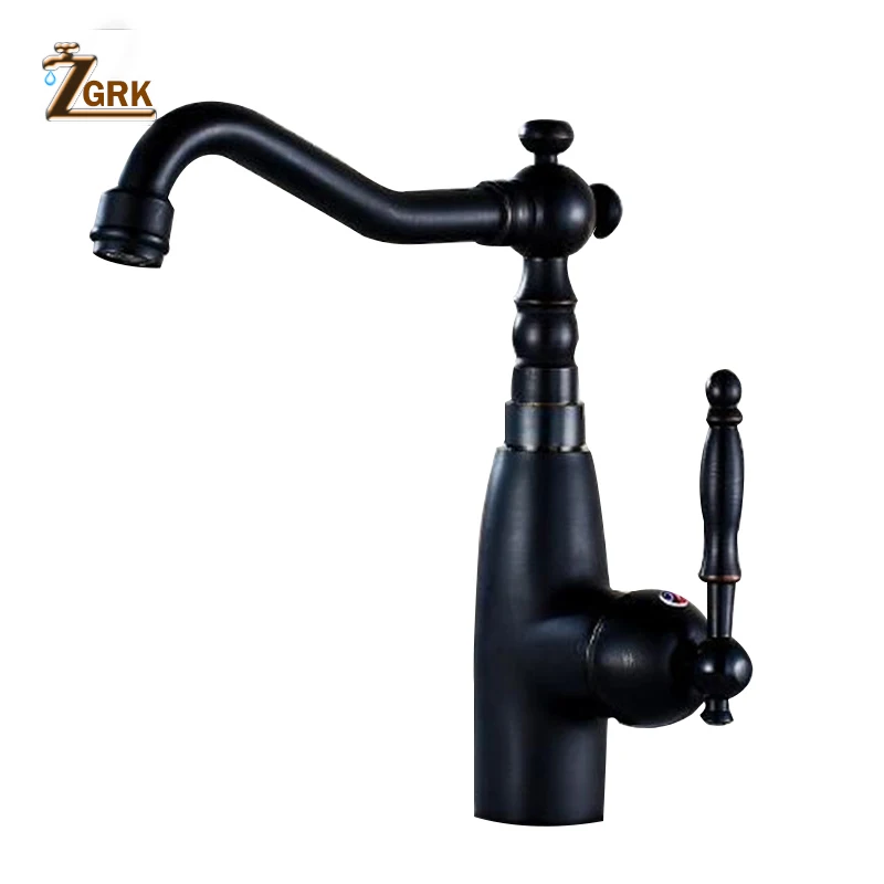 

ZGRK Basin Faucets Black Retro Bathroom Sink Faucet Single Lever Tall Rotate Spout Bath Deck Hot Cold Mixer Tap