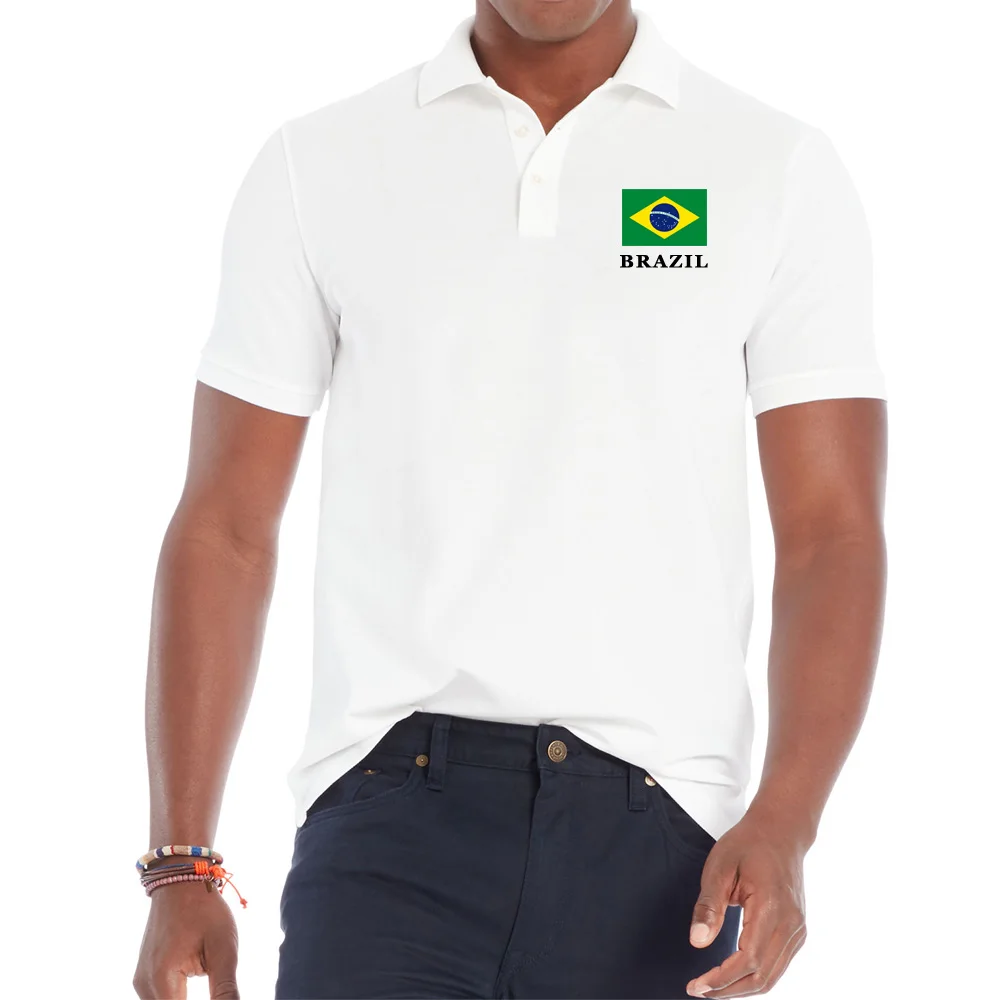 

BLWHSA Summer BRAZIL National Flag Men Shirt Cotton Short Sleeve Turn-down Collar Man Breathable Soft and comfortable Clothing