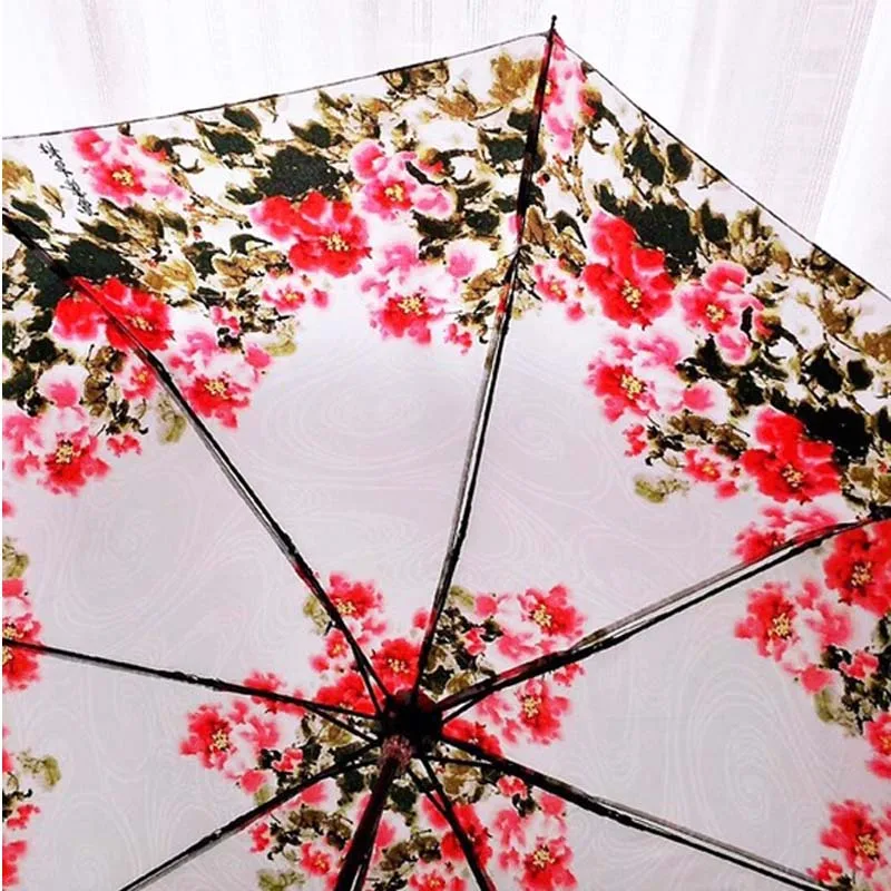 Складной креативный Зонт с красной розой тремя складками 8 шт.|Зонтики| |