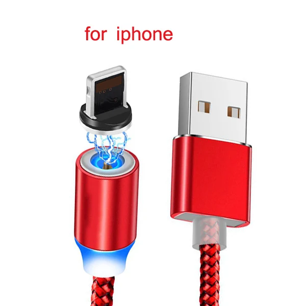 A-for iphone-Red CBAOOO 1 м 2 м микро USB кабель Магнитный кабель для iphone Быстрая зарядка usb type C Android мобильный телефон Быстрая зарядка Магнитный шнур - Цвет: A-for iphone-Red
