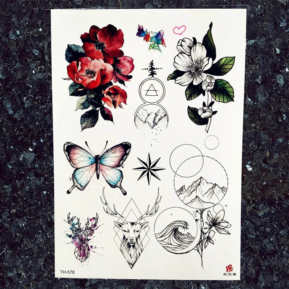 Флеш единорог мультфильм детские татуировки наклейки акварель Русалка Девушки