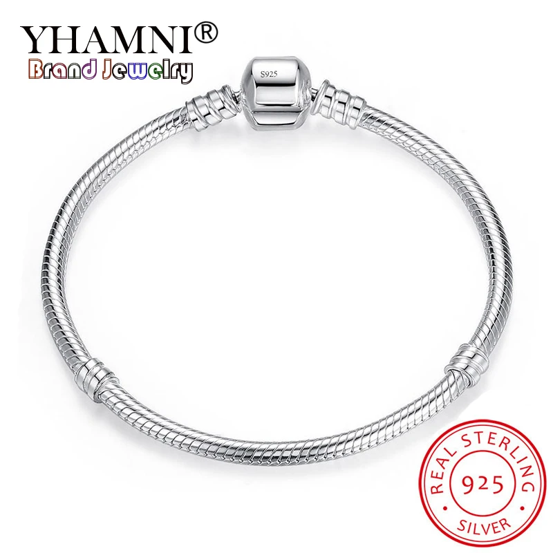 YHAMNI твердый 925 пробы Серебряный 16-23 см длинная цепочка-змейка браслет роскошные свадебные ювелирные изделия для женщин подарок YLB005