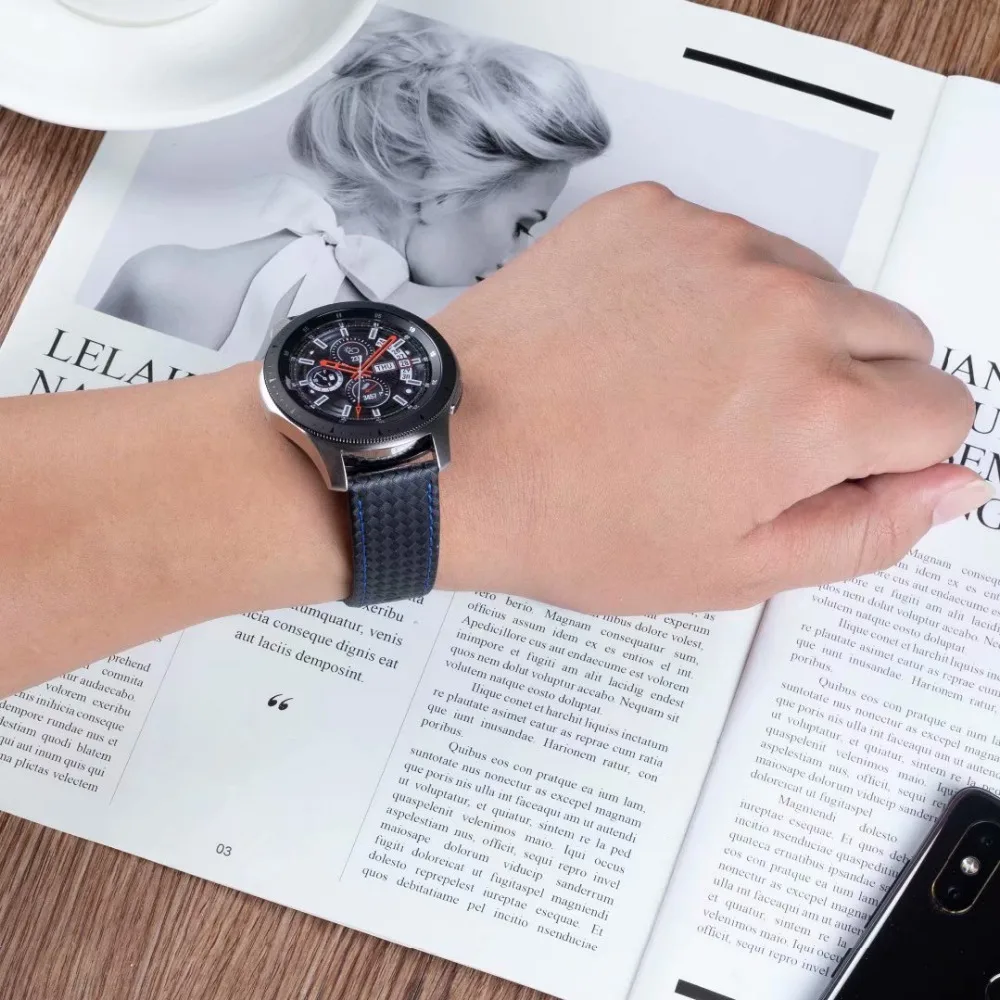 Петля из углеродного волокна натуральной кожи для samsung Galaxy gear S3 22 мм браслет ремешок для Galaxy Watch 46 мм huawei Watch 2 gt