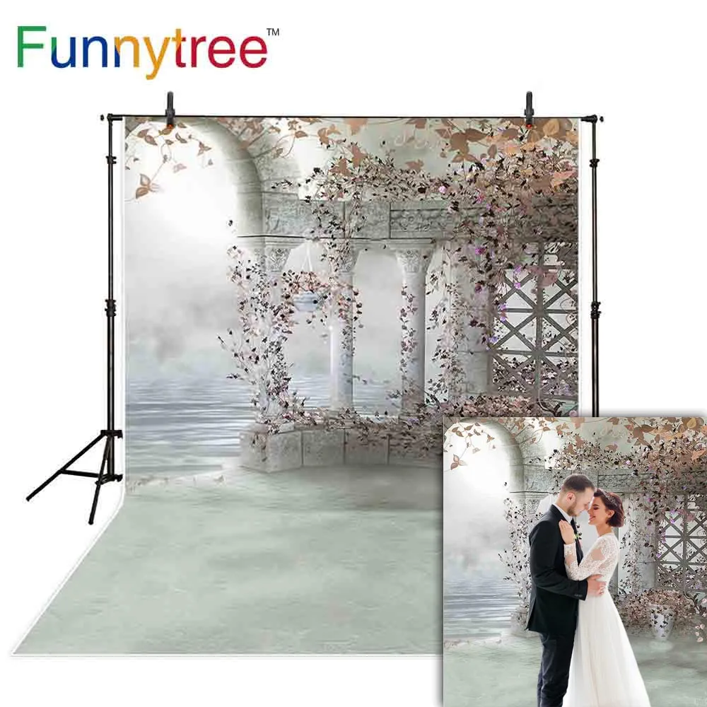 Фон для фотосъемки Funnytree винтажный белый фоновый рисунок в форме столба и листьев