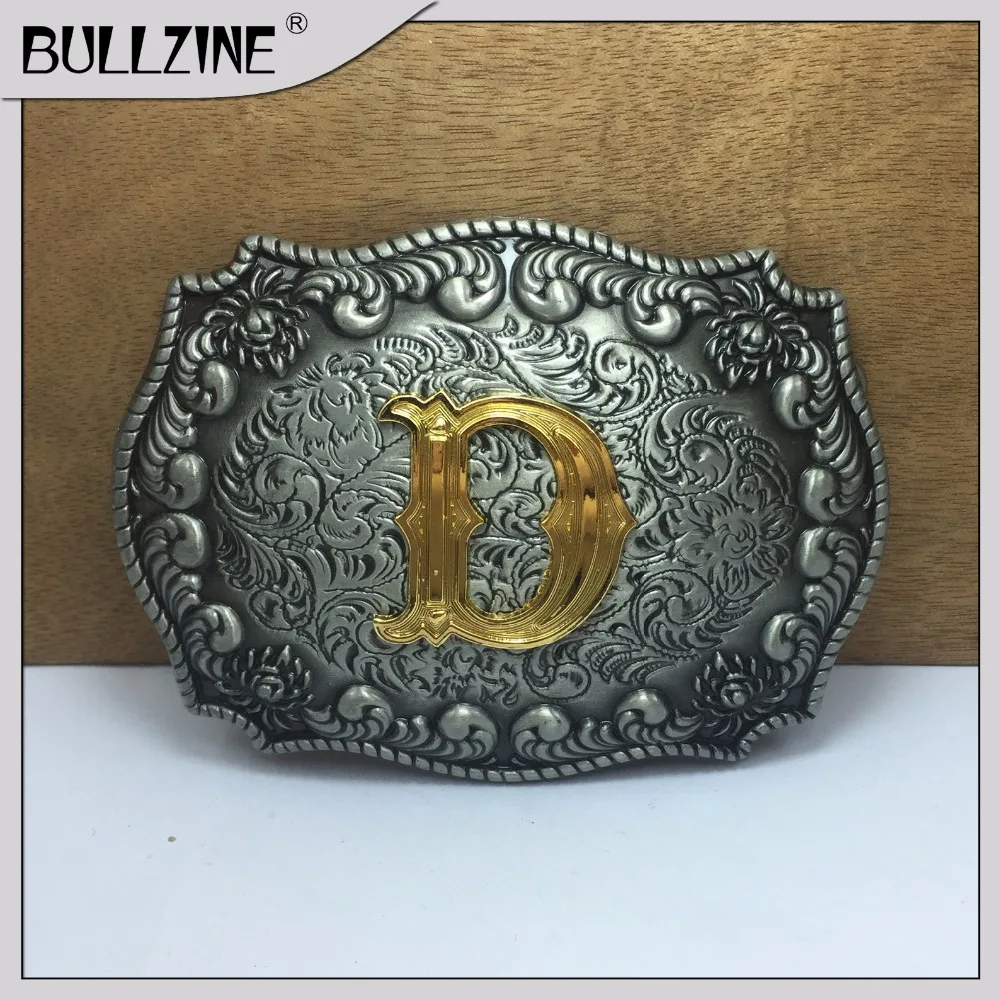 Пряжка ремня Bullzine с надписью D оловянной и золотистой отделкой FP-03687-D подходит для
