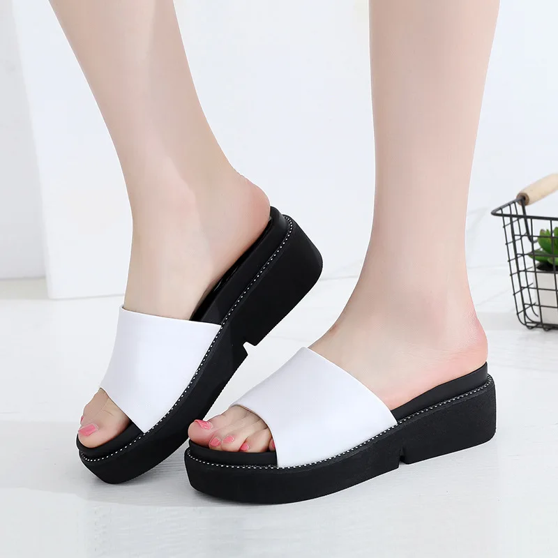 

Size 33-43 Women Summer Fashion Leisure Sandals Ladies Medium Heel Beach Shoes White Black Women Open Toe Wedges Sandals