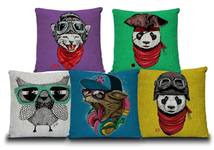Наволочка с животными из мультфильмов для подушки кошки совы и панды наволочка