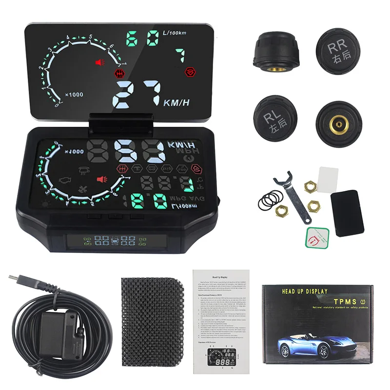 Новейший HUD автомобильный головной дисплей плюс монитор давления в шинах два