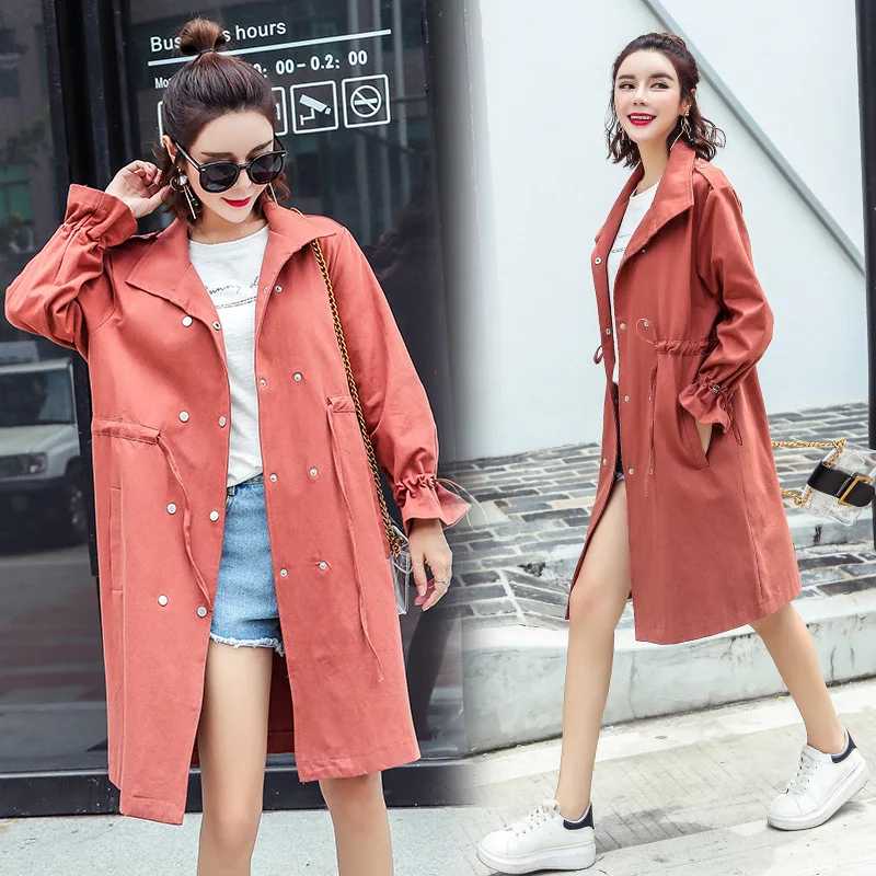 

Dust coat fashionable woman new couture autumn 2018 loose waist paragraph dust coat grows in the double-breasted women