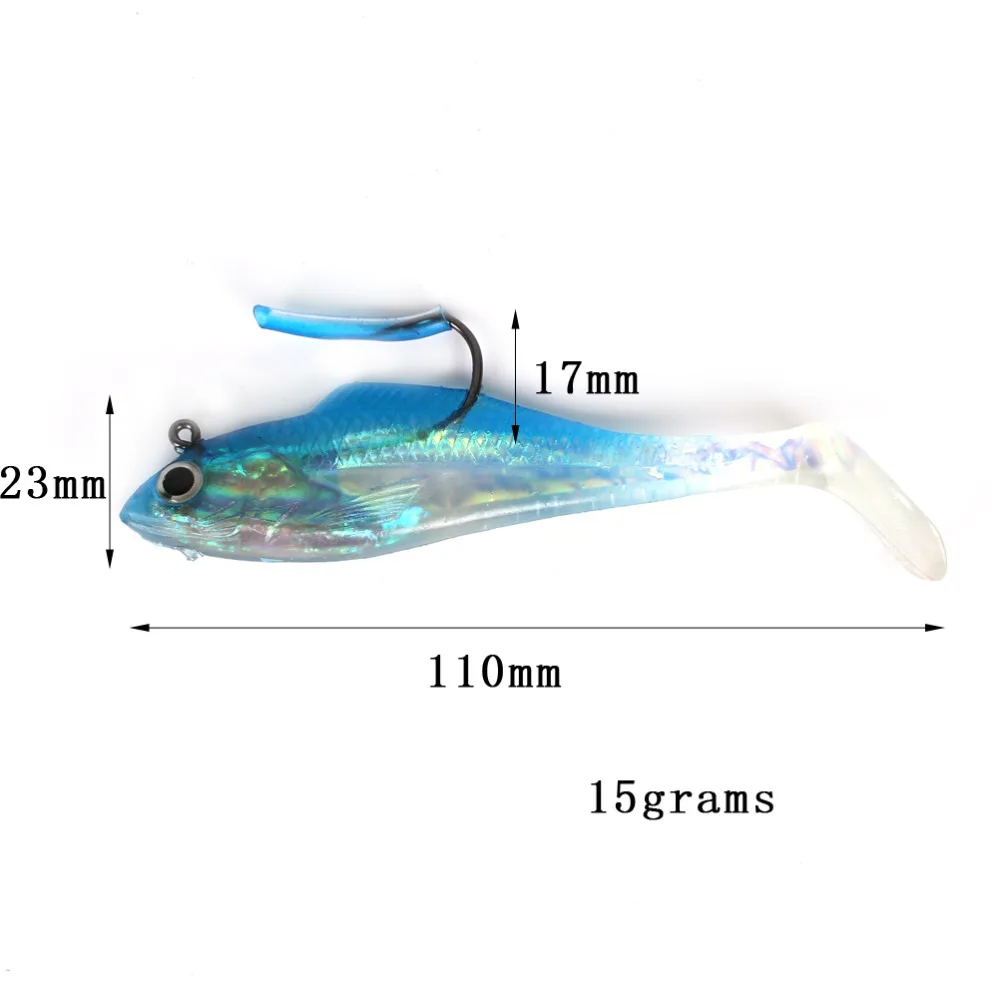 Anmuka 5 шт. мягкие приманки привести голову рыбы Рыбалка 110 мм/15 г синий